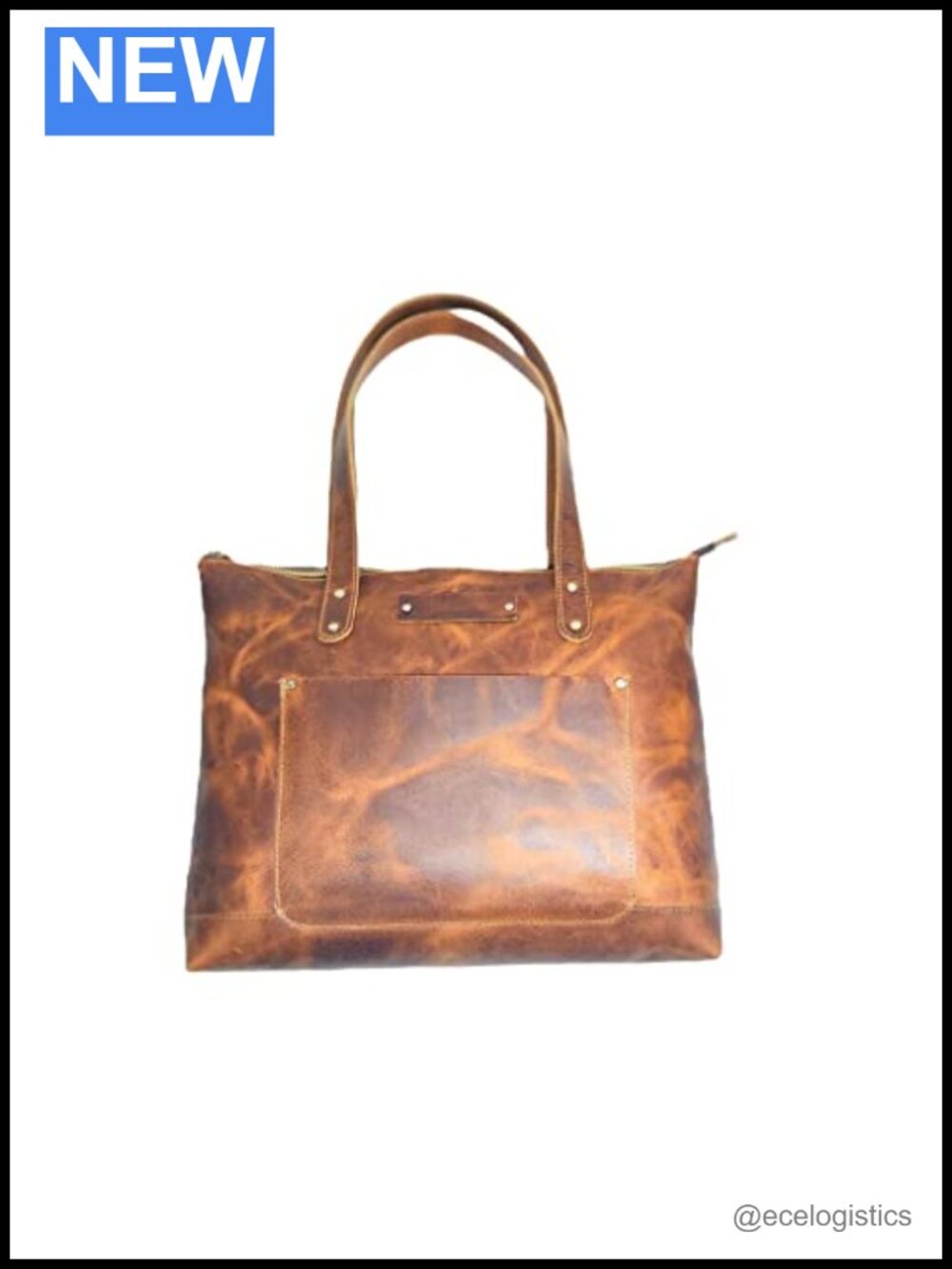 Structured Genuine Leather Tote Bag Zipper Top Women Work Travel Handbag with